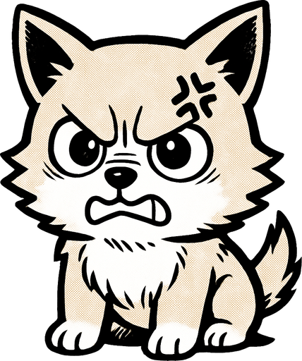 a cute angry dog manga style.
In-Game asset.  2d.  High contrast.  No shadows