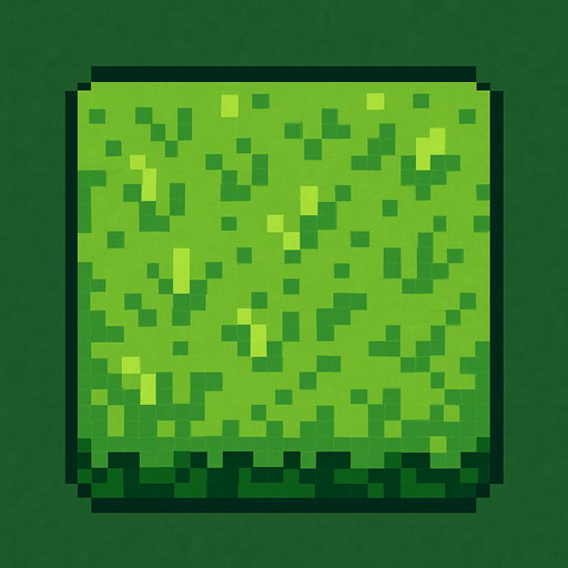 A 2D top down pixelated grass block.
In-Game asset.  2d.  High contrast.  No shadows