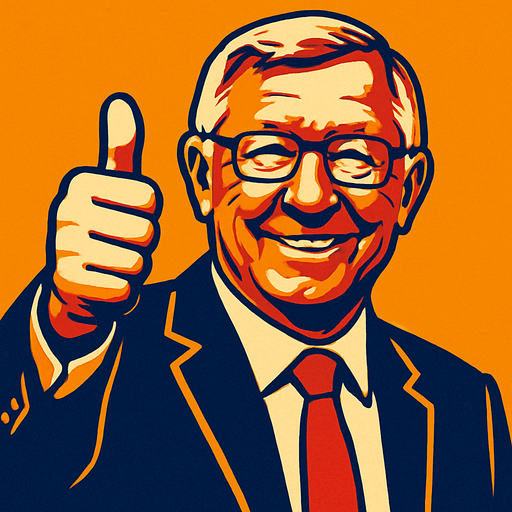 Alex Ferguson ıs makıng thumbsup.
In-Game asset.  2d.  High contrast.  No shadows