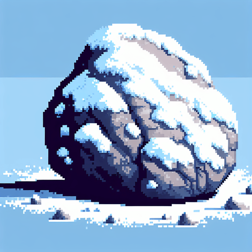pixel art of a large, snow covered rock . Single Game Texture. In-Game asset. 2d. Blank background. High contrast. No shadows.