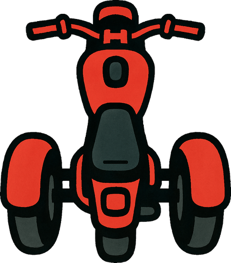 kuş bakışı açısından 3 tekerlekli kırmızı siyah motor.
In-Game asset.  2d.  High contrast.  No shadows