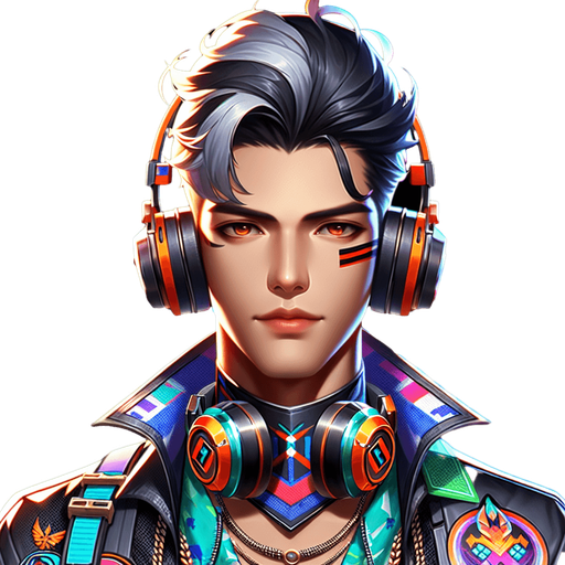 Dj alok character from free fire.
Single Game Texture. In-Game asset. 2d. Blank background. High contrast. No shadows.