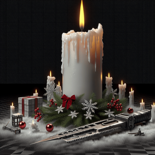 Eerie Christmas-inspired candle similar to a resident evil asset, realistic
Single Game Texture. In-Game asset. 2d. Blank background. High contrast. No shadows.