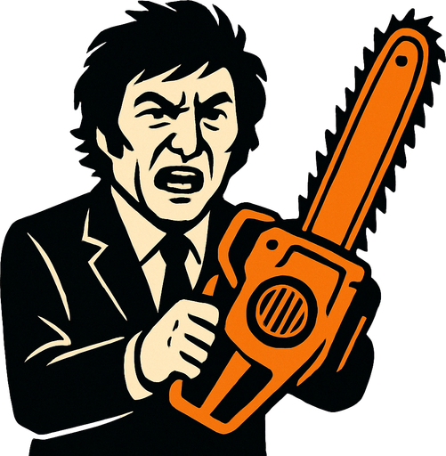 javier milei con motosierra.
In-Game asset.  2d.  High contrast.  No shadows