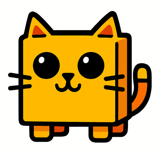 Square cat.
In-Game asset.  2d.  High contrast.  No shadows