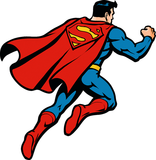 Believe me, Superman flies from behind.
In-Game asset.  High contrast.  No shadows