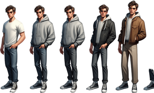 Redesigned Main Player Character: A Regular Person Hero

Concept: Transform the character into a relatable, everyday individual who embarks on a journey of self-discovery. This character is not a conventional “hero” but rather someone with hidden potential, embodying the player’s own struggles and aspirations.

Physical Features:
	1.	Body Shape:
	•	Average build, neither overly athletic nor weak, to reflect an everyman/everywoman persona.
	•	Slightly hunched posture at the start of the game to symbolize self-doubt, which straightens as they grow through the levels.
	2.	Facial Features:
	•	Soft, approachable features with expressive eyes that show vulnerability, determination, and growth.
	•	A simple hairstyle, slightly tousled, to give a casual, relatable vibe.
	3.	Clothing:
	•	Practical and understated: a plain t-shirt, a light jacket, jeans, and sneakers.
	•	As the character progresses, subtle changes in their outfit (like brighter colors or small glowing accents) reflect their growi.
In-Game asset. 3d. Blank background. High contrast. No shadows.