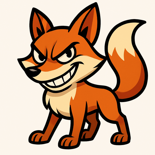 dibuja al animal zorra con expresion malvada estilo igual animado cuerpo completo.
In-Game asset.  2d.  High contrast.  No shadows