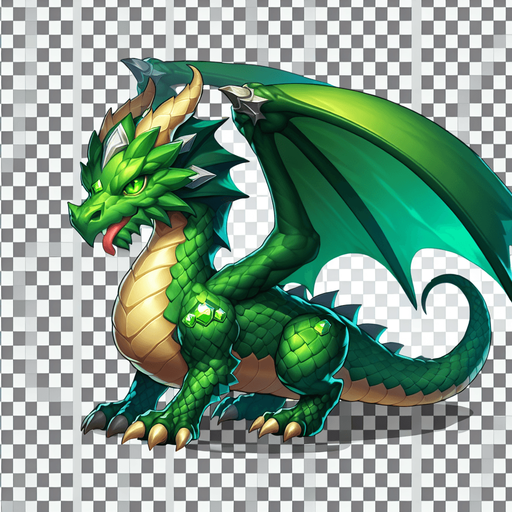 green dragon.
In-Game asset. 2d. Transparent background. High contrast. No shadows.