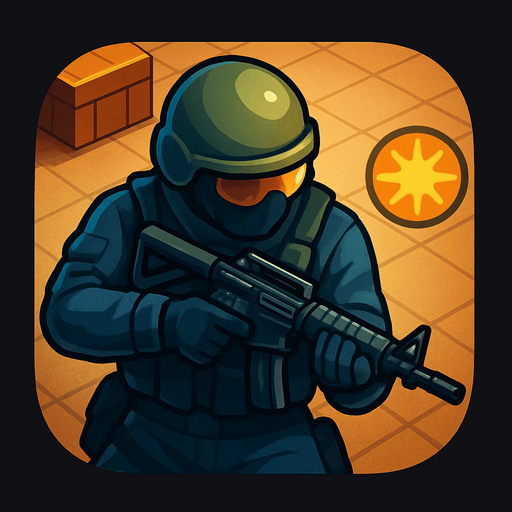 Modern App Store icon, high definition, square with rounded corners, for a game titled "Counter Strike: 2D Tactics" and with the description "A 2D top-down tactical shooter inspired by CS 2, featuring bomb defusal, team play, and round-based action for mobile.". No text on icon!