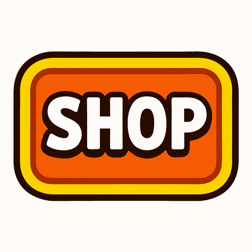 shop button for 2d video game.
In-Game asset.  2d.  High contrast.  No shadows