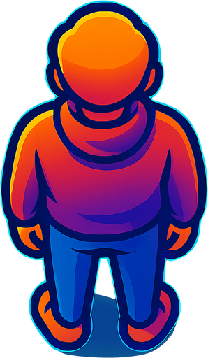 A young man standing, facing away with his back facing down. Top down view.