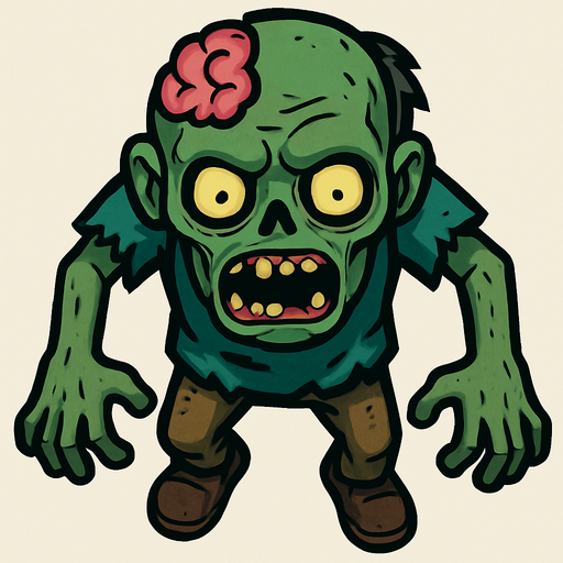 Üstten görünümlü zombi.
In-Game asset.  2d.  High contrast.  No shadows