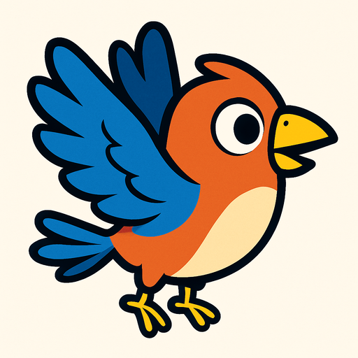 3d pixar tarzı kanat çırpan kuş yandan.
In-Game asset.  2d.  High contrast.  No shadows