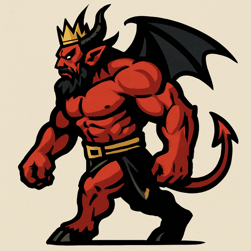 güçlü ve iri yapılı şeytan kral sağdan sola yürüyormuş gibi.
In-Game asset.  2d.  High contrast.  No shadows