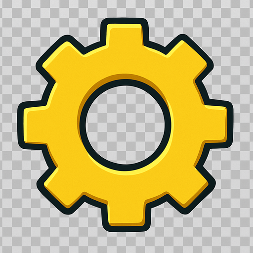 yellow gear top view tranparent.
In-Game asset.  2d.  High contrast.  No shadows