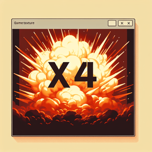 爆炸，里面有“X64”的字样,暖色调.
Single Game Texture. In-Game asset. 2d. Blank background. High contrast. No shadows.