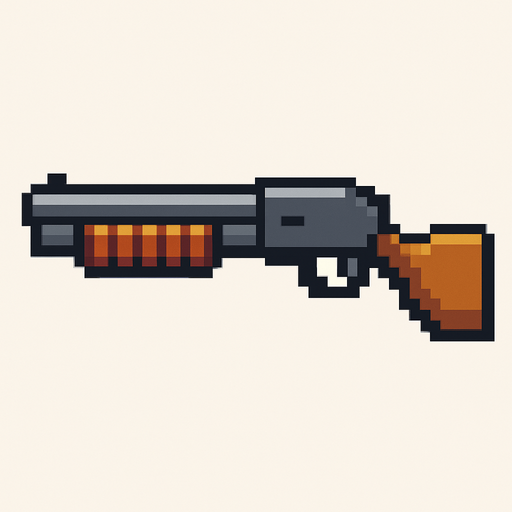pixel shotgun.
In-Game asset.  2d.  High contrast.  No shadows