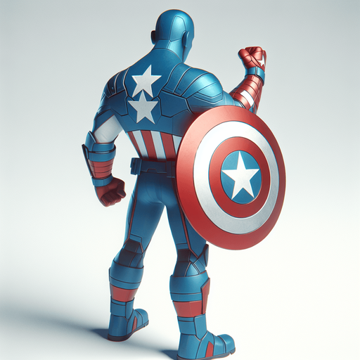 anime captain america bakc view. right hand up standing ready war
Single Game Texture.  In-Game asset.  2d.  Blank background.  High contrast.  No shadows