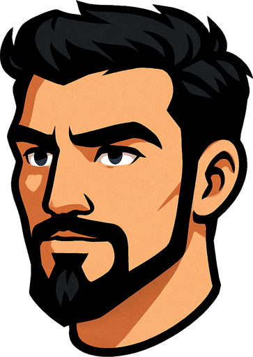 handsome, black hair, goat beard man head.
In-Game asset.  2d.  High contrast.  No shadows