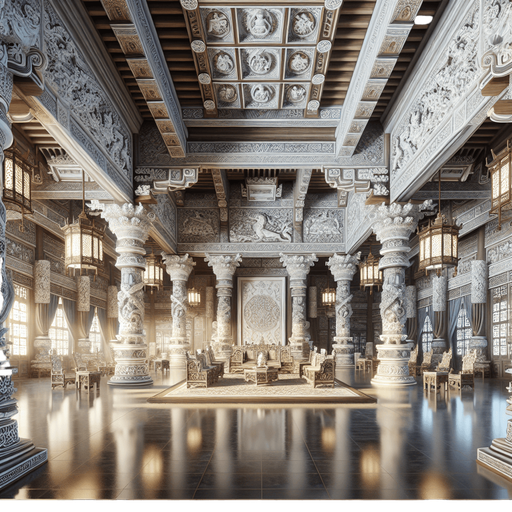 Hall in a luxury asian emperor castle (with white ceramics)