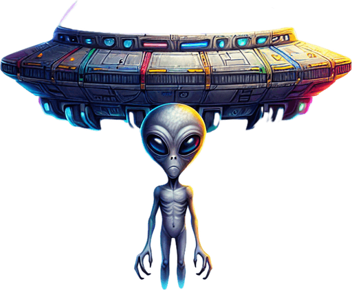 create a rainbow alien in a UFO.
Single Game Texture.  In-Game asset.  2d.  Blank background.  High contrast.  No shadows