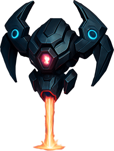 Dron alienígena enemigo, diseño futurista flotante, formas geométricas modernas, cañón central disparando energía hacia abajo, iluminación realista, fondo transparente, sin fondo, arte 2D para videojuego.
In-Game asset.  2d.  High contrast