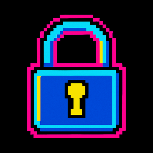 A small lock icon. 80s arcade machine graphics..
In-Game asset.  2d.  High contrast.  No shadows