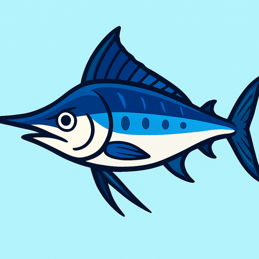 horizontal image blue marlin fish.
In-Game asset.  2d.  High contrast.  No shadows