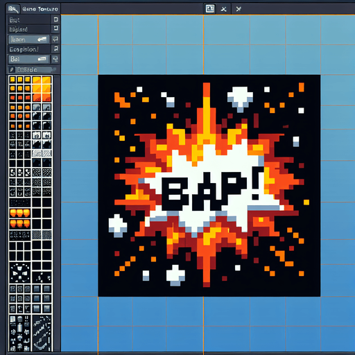 pixel art "bap!" explosion
Single Game Texture. In-Game asset. 2d. Blank background. High contrast. No shadows.
