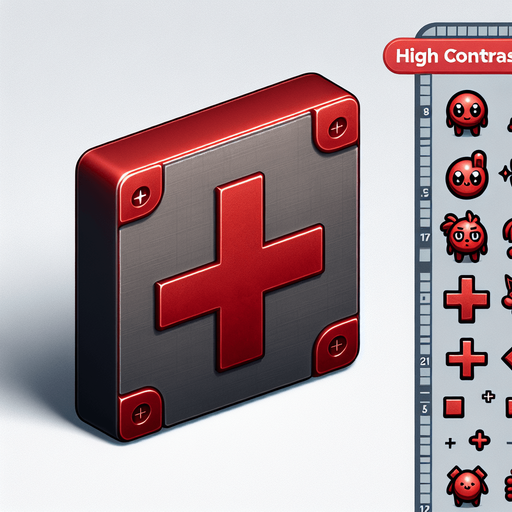 Steel matte finish red plus sign and a cute red character steel.
Single Game Texture. In-Game asset. 2d. Blank background. High contrast. No shadows.