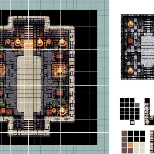 pixelart dungeon background. seen from the top..
Single Game Texture. In-Game asset. 2d. Blank background. High contrast. No shadows.