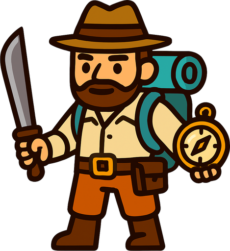 an adventure character.
In-Game asset.  2d.  High contrast.  No shadows