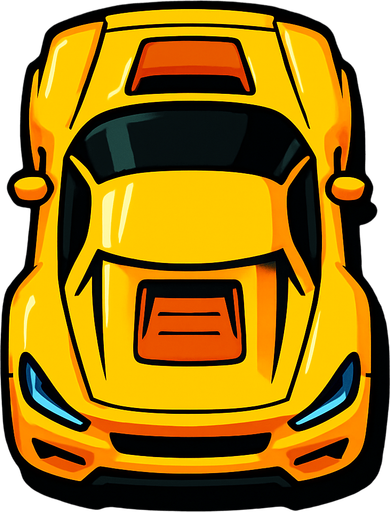 Yellow sports car arcade top view.
In-Game asset.  2d.  High contrast.  No shadows