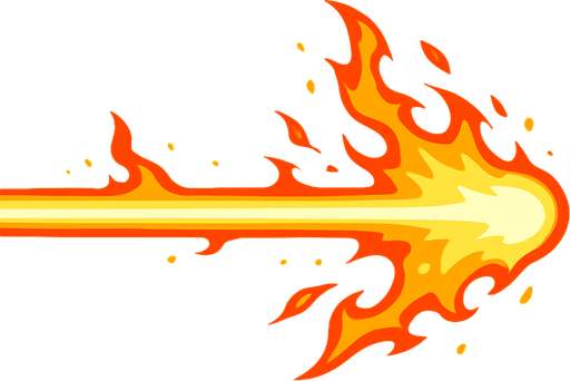 un rayo lazer con destellos de fuego alrededor.
In-Game asset.  2d.  High contrast.  No shadows