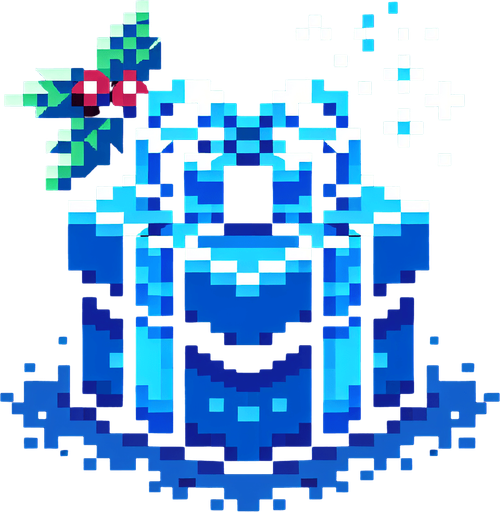 pixel art of a blue christmas present. Single Game Texture. In-Game asset. 2d. Blank background. High contrast. No shadows.