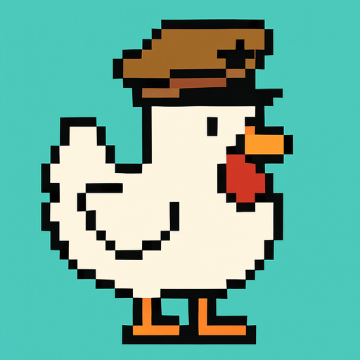 White chicken  military hat style 2d pixel 1980.
In-Game asset.  2d.  High contrast.  No shadows