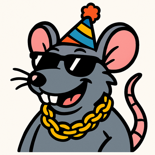 Make a rat with a gold chain, party hat, and shades also make him happy.
In-Game asset.  2d.  High contrast.  No shadows