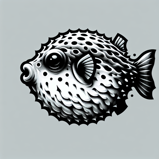 A realistic pufferfish swiming to the right.
Single Game Texture. In-Game asset. 2d. Blank background. High contrast. No shadows.