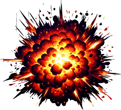 explosion VFX, transparent.
Single Game Texture.  In-Game asset.  2d.  Blank background.  High contrast.  No shadows