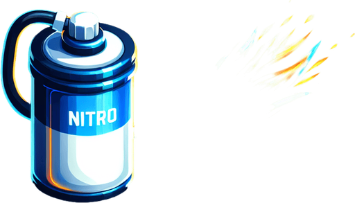 I need a 2D Nitro Boost asset for my street racing game on the UPIT FRVR platform. Please provide:

A Nitro item/power-up icon (e.g., a glowing canister, fuel bottle, or energy orb)

An optional nitro flame trail effect (to show speed burst behind the car when nitro is activated)

Asset Requirements:

Bright, high-energy colors (like blue, orange, or electric white)

Should look exciting and clearly indicate a speed power-up

Sized appropriately to place on the road for pickup or to attach behind the car when used

Style should match a fun and fast-paced 2D racing game.
Single Game Texture.  In-Game asset.  2d.  Blank background.  High contrast.  No shadows
