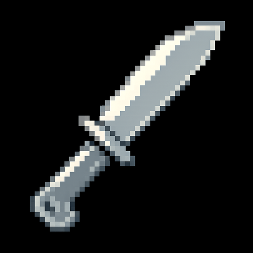 Quiero un cuchillo de color metal en estilo 32 bits.
In-Game asset.  2d.  High contrast.  No shadows