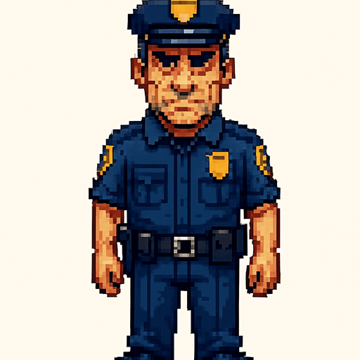 police officer pixel. detaylı surat full body
In-Game asset.  2d.  High contrast.  No shadows