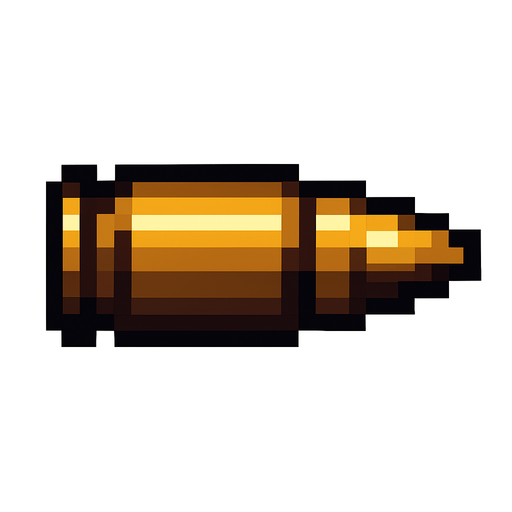 Minigun bullet pixel.
In-Game asset.  2d.  High contrast.  No shadows