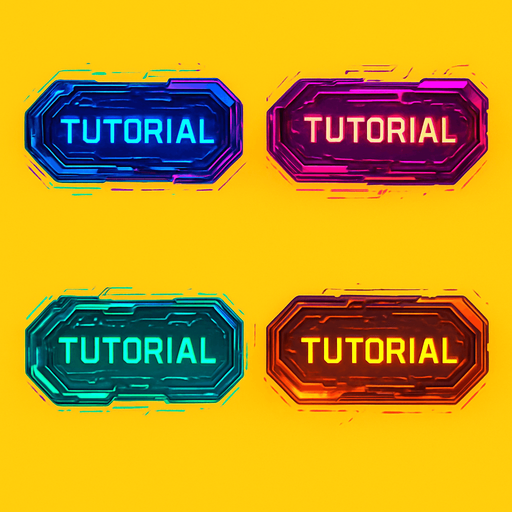Buttons have text "Tutorial". cyberpunk. abstract. Futuer. different colors. HD colors. yellow background
