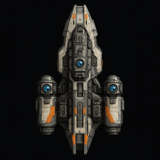 Uzay temalı Savaş Gemisi, gerçekçi, yazısız üstten görünüm. 
In-Game asset.  High contrast.  No shadows