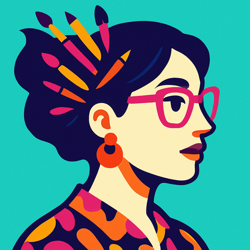 a creative woman profile photo.
In-Game asset.  2d.  High contrast.  No shadows