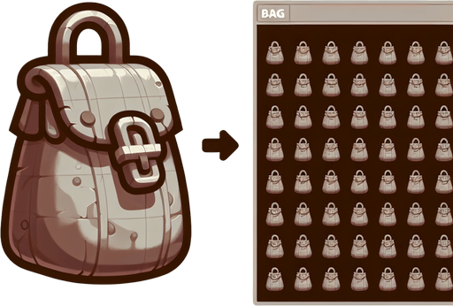 Bag.
Single Game Texture. In-Game asset. 2d. Blank background. High contrast. No shadows.