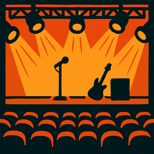 oyun background olacak.tam ekran olsun.bir konser sahnesine bakan koltuk bakış açısında olsun.
In-Game asset.  2d.  High contrast.  No shadows