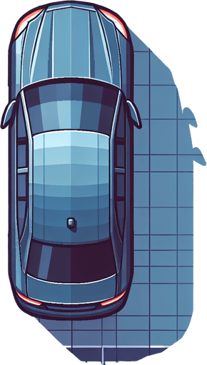 Car top view.
Single Game Texture.  In-Game asset.  2d.  Blank background.  High contrast.  No shadows